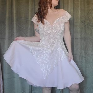 Vintage Glam Baby Pink Bead & Sequin Encrusted Mini Flare Cocktail Dress
